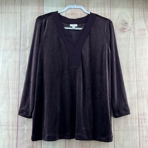 Pure Jill J Jill Velour Tunic Top XL Petite Purple Long Sleeve V Neck Stretch